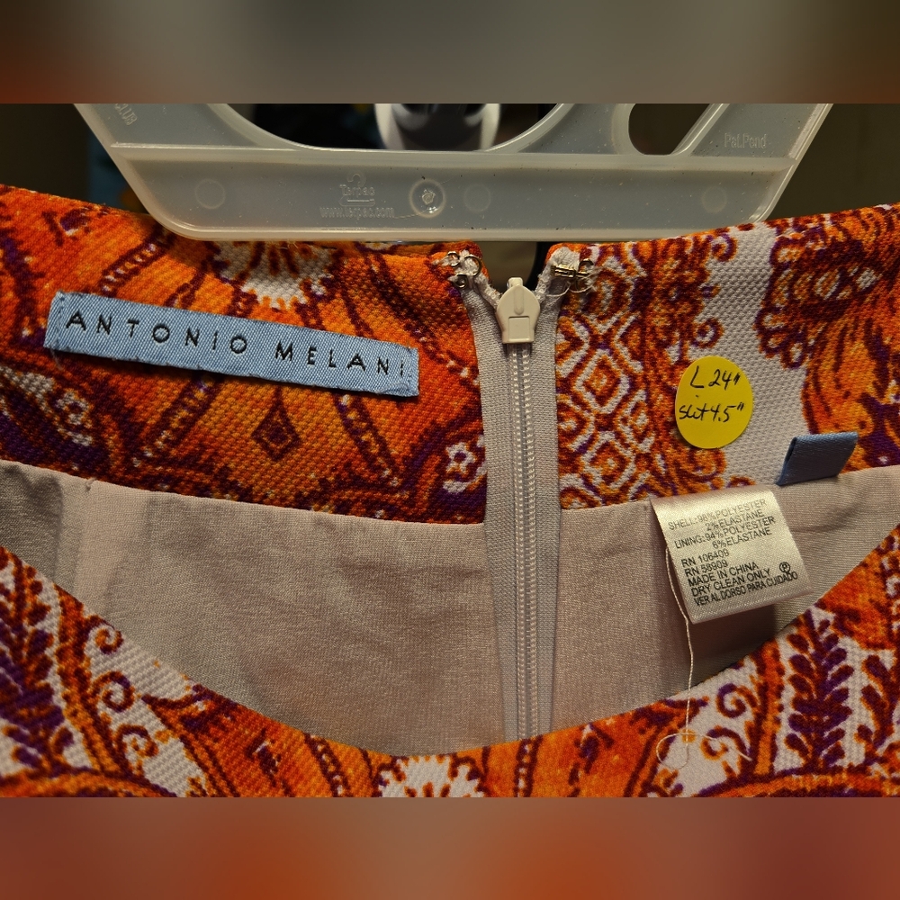 Host Pick 11/19/25 ANTONIO MELANI Orange/Red/Black Pencil Skirt Size 4 EUC - Picture 3 of 5